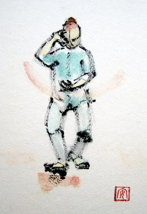 Rolling the Ball. Painting by Ann Massing